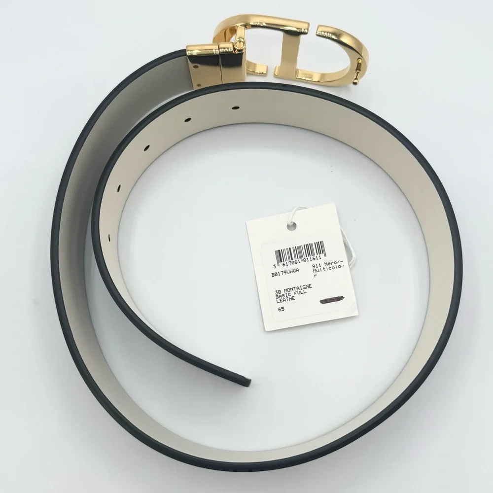 NEW Christian Dior 30 Montaigne Reversible CD Logo Gold Black White Latte Belt